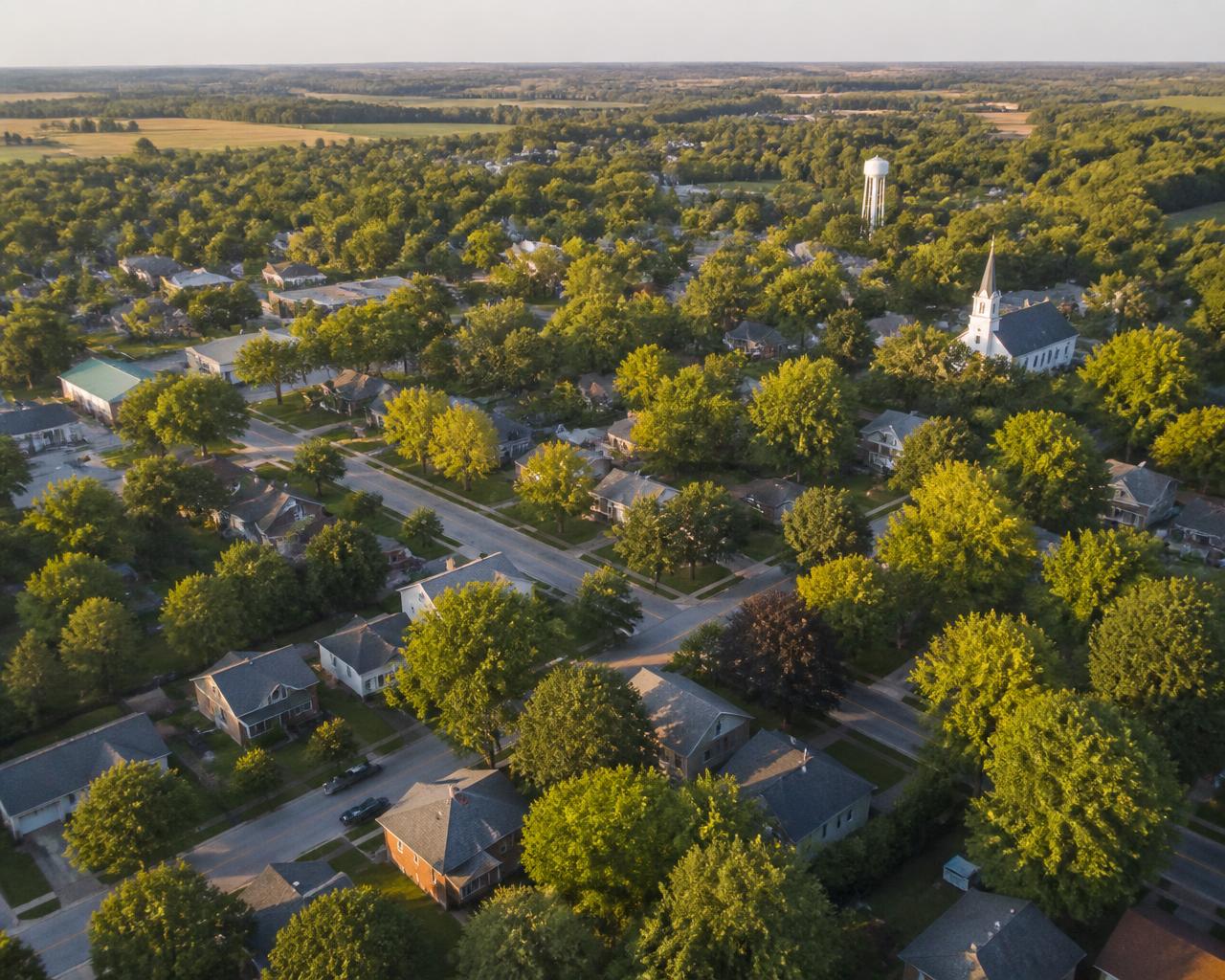 Aerial view of a leafy residential neighbourhood in the Newtonville, Bowmanville, and Clarington area
